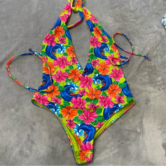 Frankie's Bikinis Floral One Piece Swimsuit - Pink and Blue - Picture 6 of 13